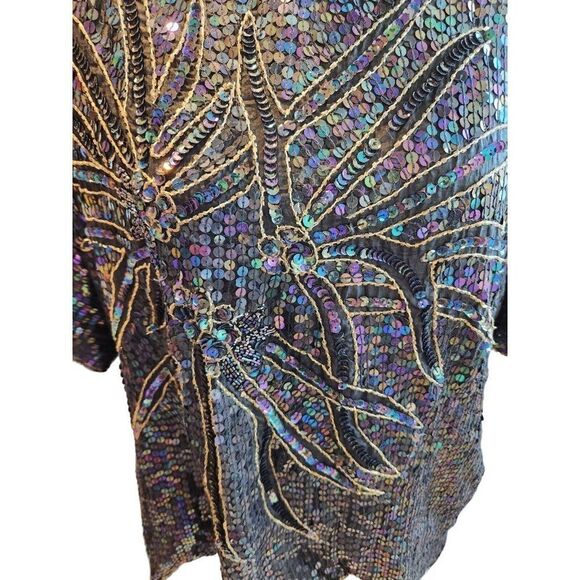 Vintage 80s Beaded Sequined Sequins Top Blouse Size 20 Batwing Sleeve Era Tour - Picture 2 of 6